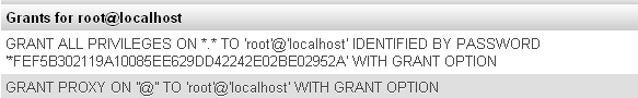  SHOW GRANTS FOR user